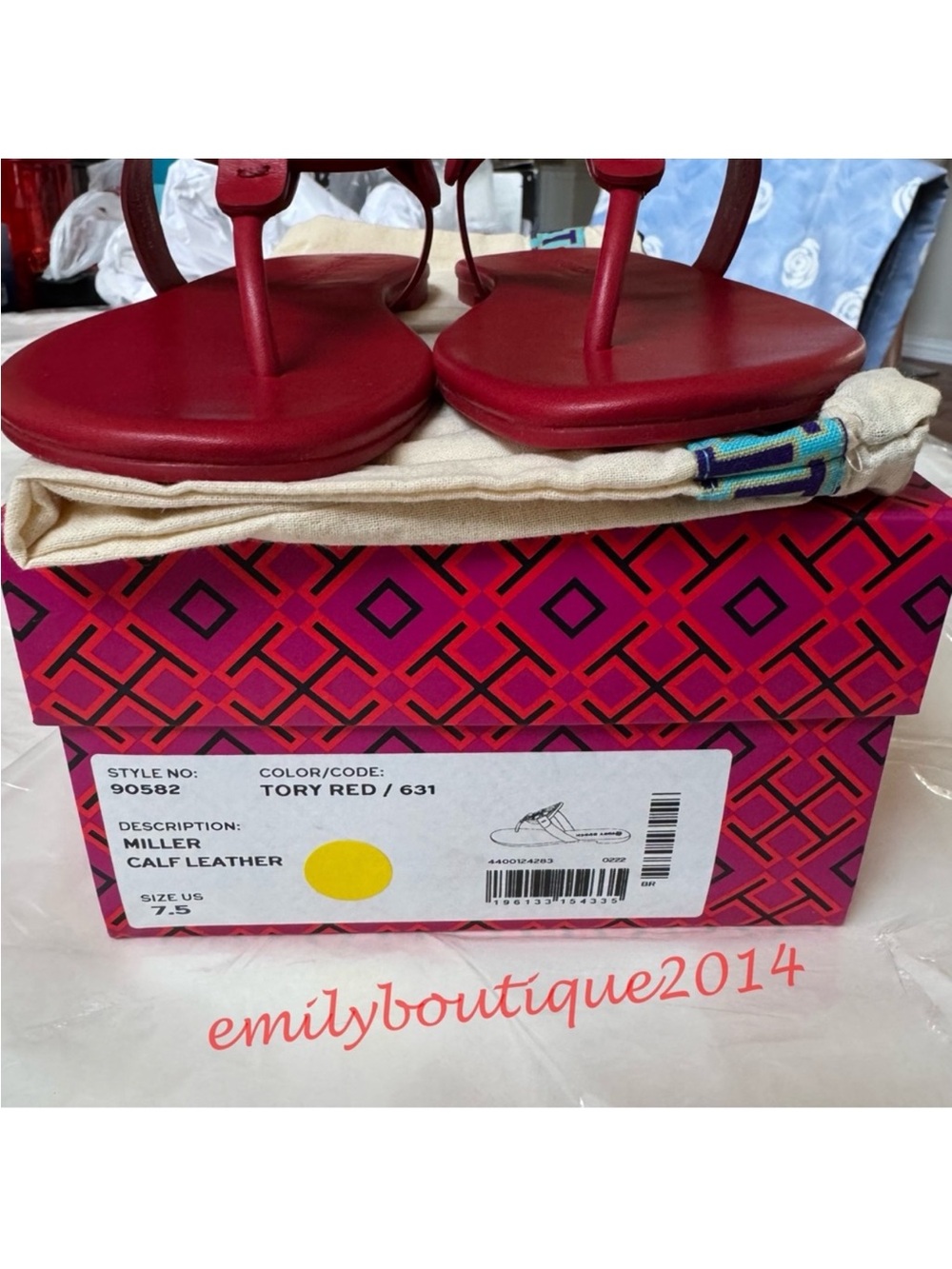 NIB Tory Burch Miller Size 7.5 Tory Red Calf Leather Sandals 90582 - Picture 10 of 10